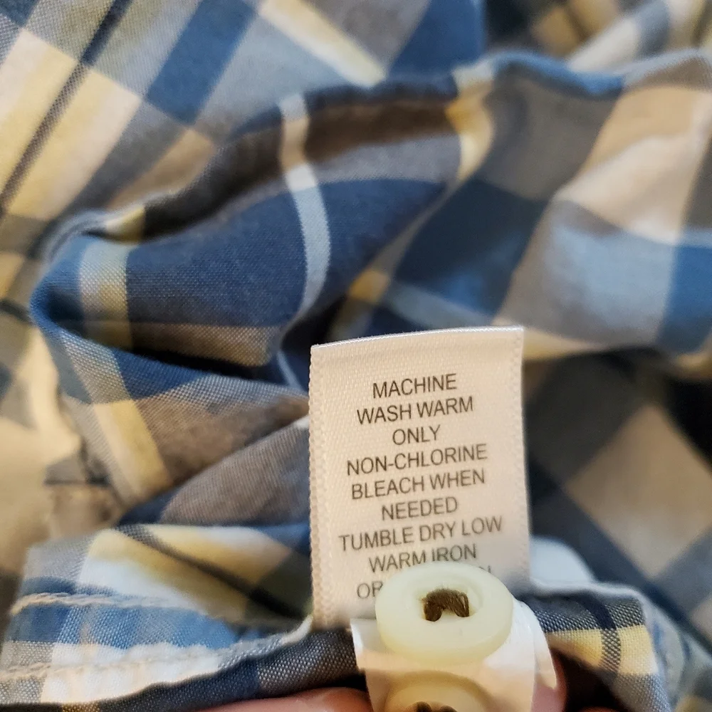 Mens Banana Republic Blue & White Button Down Plaid Soft Wash Shirt Sz L 16-16.5